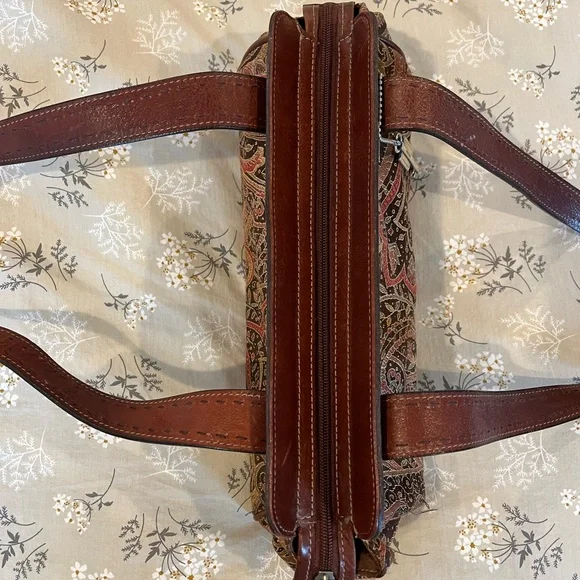 Vintage Fossil Brown Shoulder Bag Tapestry Design - Picture 6 of 8